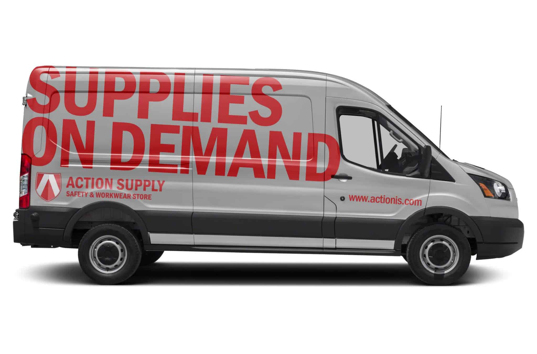 Action Supply tagline Supplies On Demand Van Graphic